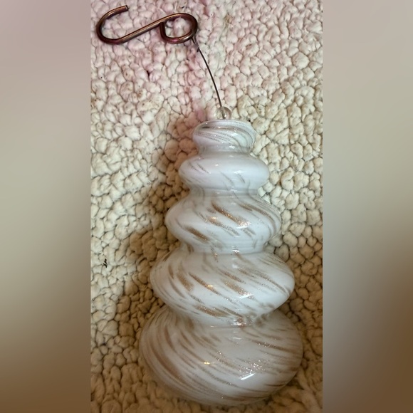 None Other - White and Gold Swirl hand blown glass hanging Ornament